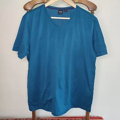 Hugo Boss Men's V-Neck T-Shirt XL Blue Stripe 100% Cotton Regular Fit • $17.99