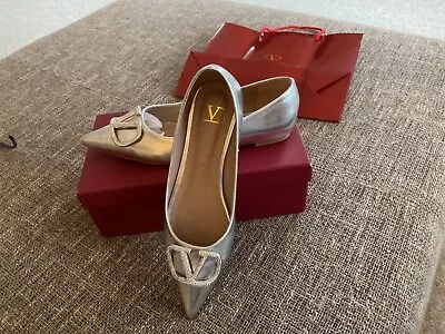 Valentino Shoes Size 40 LeatherSilverFlatNWB • £347.45