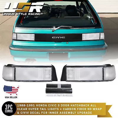 JDM SiR Style ALL CLEAR Rear Tail Light For 1988-91 Honda Civic 3D Hatch Si • $179.95