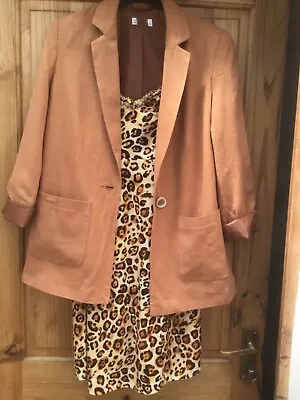 Oversize Linen Mix Jacket And Animal Print Maternity Dress Size 8-10 • £12