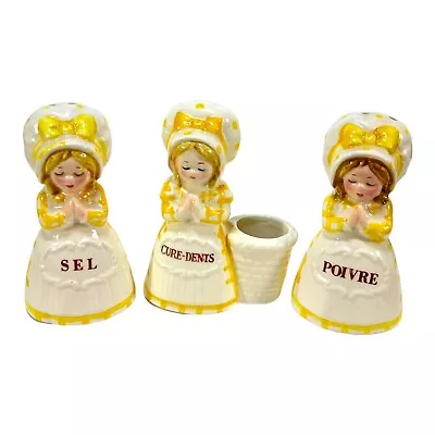 Vintage Salt Pepper Shakers Toothpick Holder Praying Girl FRENCH Giftcraft Japan • $23