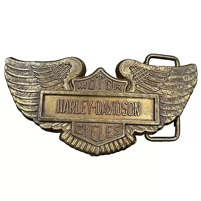 Vtg Harley Davidson Shield Eagle Wings Logo Brass Belt Buckle Biker Motorcycles • $45.05