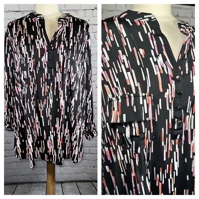 Cocomo Woman Size 3X Artsy Colorful Roll Tab Sleeve Popover Tunic Blouse NEW • $29.99