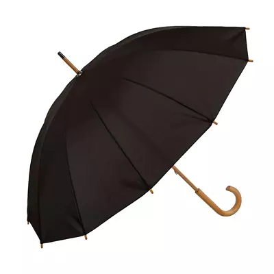 UPF50+ Clifton 12 Rib Timber Manual Walking Black Umbrella • $39.95