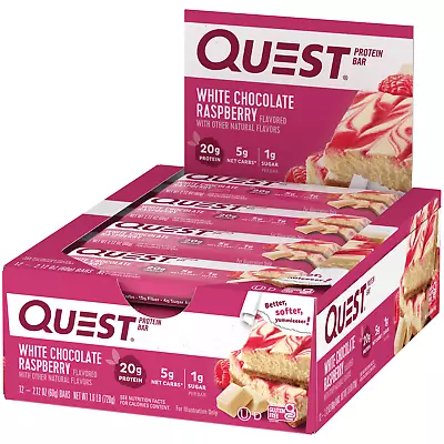 New Quest Protein Bar White Chocolate Raspberry 20g Protein Energy Bars 12 Ct • $24