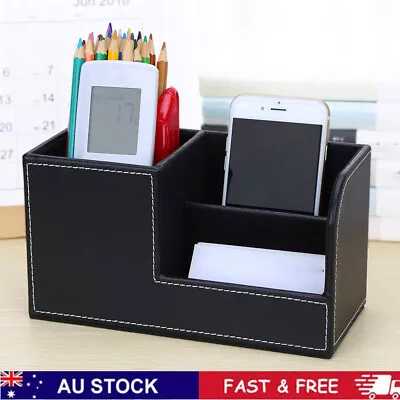 Pu Leather Desk OrganizerOffice Supplies Holder Desktop Stationery Storage • $23.61