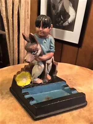 Vintage Mexican Boy With Burro Ashtray 8  Tall • $18