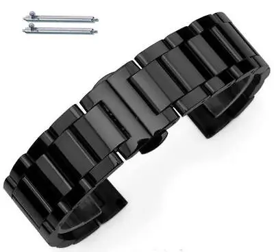 Black PVD Steel Bracelet Replacement Watch Band Strap Push Butterfly Clasp #5011 • $19.95