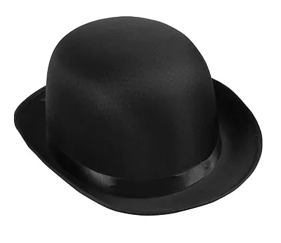 Deluxe Adult Black Bowler Hat Satin Derby Cap Masquerade Ball Costume Mens NEW • $16.99