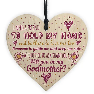 £3.99 • Buy Will You Be My Godmother Gift For Friend Wooden Heart Godparent Asking Gifts