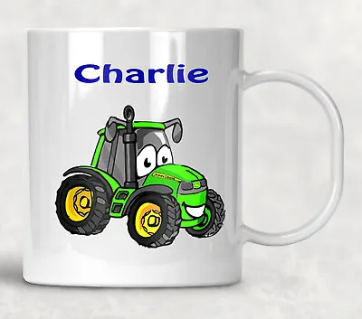 Personalised Kids Tractor Funny Googly Eyes Plastic Unbreakable Mug Child Cup • £9.99