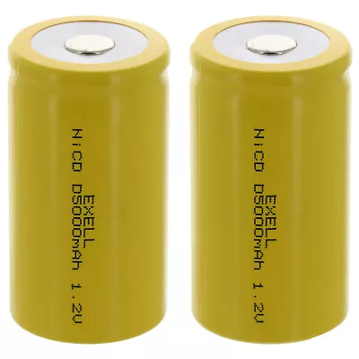 Exell D Size 1.2V 5000mAh NiCD Flat Top Rechargeable Battery • $15.95