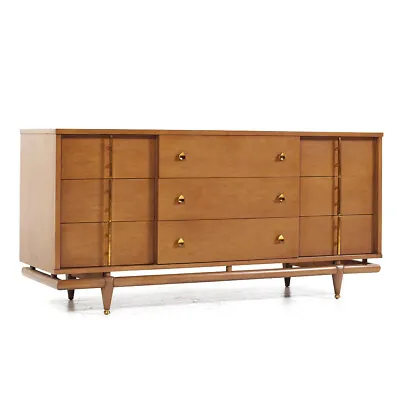 Kent Coffey Sequence Mid Century Walnut And Brass Lowboy Dresser • $3347