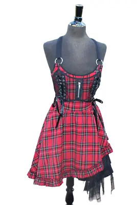 Hot Topic Hell Bunny Tartan Plaid Mini Dress Sz Med Punk Rock/Goth EUC • $49.99