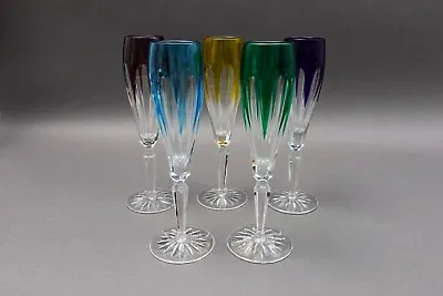 Faberge Crystal Lausanne Multicolored Champagne Flute Glasses Set Of 5 • $499.99