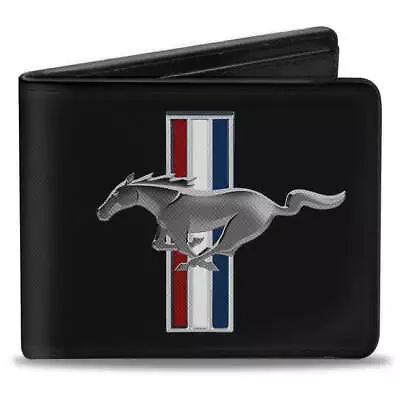Ford Mustang Logo Black Vegan Leather Men's Bi-Fold Wallet Official Licensed • $19.99