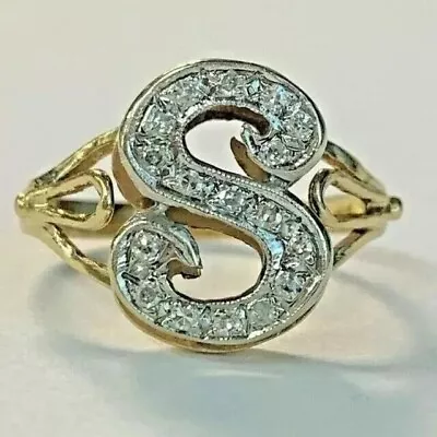 1.50 Ct Round Cut Moissanite Initial  S  Letter Ring 14k Yellow Gold Plated • $108.56