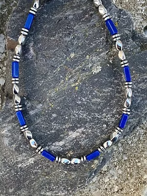 $34.99 • Buy Mens Womens Therapy Silver Magnetic Hematite Necklace Bracelet Anklet Blue Lapis