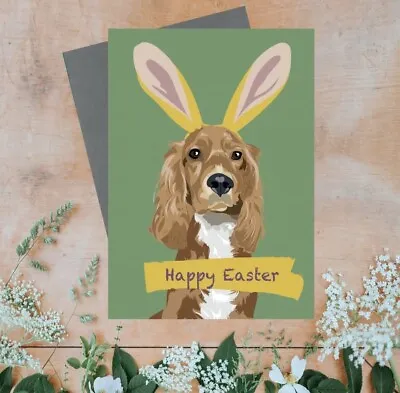 Easter Greetings Card - Cocker Spaniel With Rabbit Ears - Lorna Syson Artist • £2.99