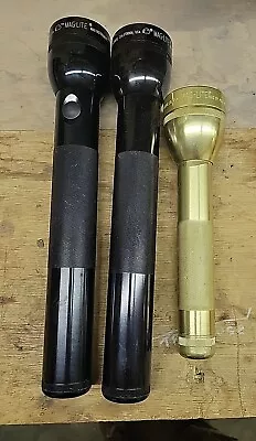 GOLD Vintage MAG LITE 2 C CELL Flashlight RARE And 2 X 3 D Cell Maglite Tested • $27