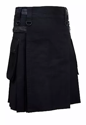 $32.99 • Buy Men Black Leather Straps Fashion Sport Utility Kilt Deluxe Kilt Adjustable Sizes