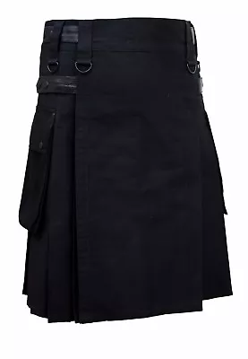 Men Black Leather Straps Fashion Sport Utility Kilt Deluxe Kilt Adjustable Sizes • $30.68