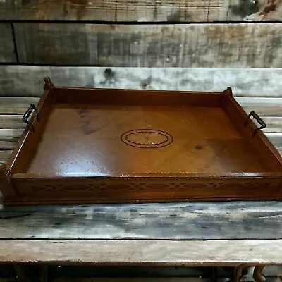 Wooden Vtg Parquet Butler's Tray Serving Table W Handles Huge Large 32x17 1/2x5 • $49.99