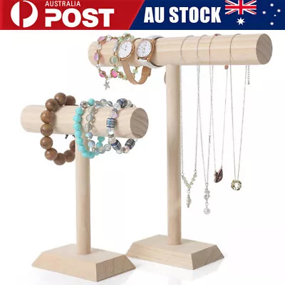 Wooden Bracelet Chain T-Bar Rack Jewelry Display Stand For Bangle Watch Necklace • $9.59