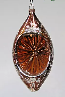 Antique Vintage Glass Indent Jumbo Reflector Teardrop Christmas Ornament Germany • $22