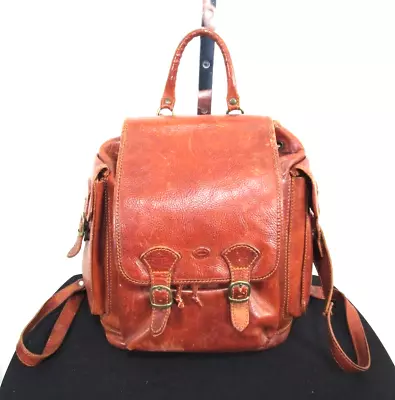 VTG Cristina Florence Italy Large Distressed Brown Leather Backpack Bag • $69.99