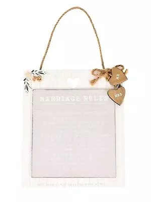 Wedding Plaque 'Marriage Rules' Rustic Wooden White & Grey Wedding Gift 21x18cm • £8.76