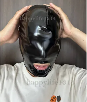 PVC Look Vinyl Open Mouth Cosplay Playing Zentai Shiny PU Black Mask/Hood • $12.31