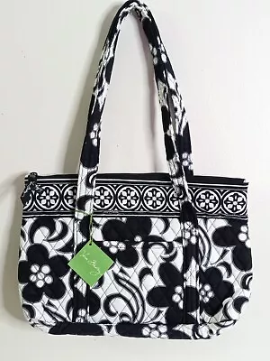 (NEW) Vera Bradley Night And Day Black White Floral Tote Purse Bag Retired • $39.99