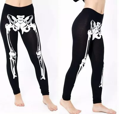 £8.49 • Buy Womens Ladies Skeleton Print Leggings Halloween Bone Full Length Legging UK 8-26
