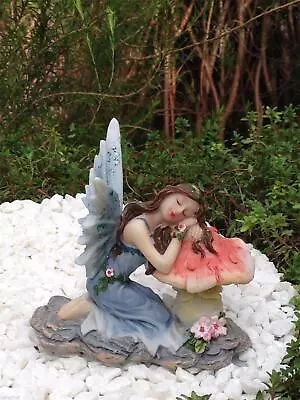 Miniature Fairy Garden Blue Fairy Sleeping On Mushroom - Buy 3 Save $5 • $10.93