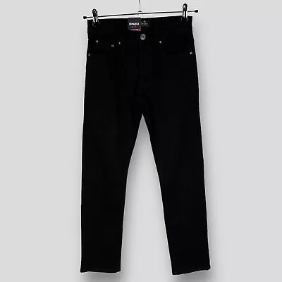 ZE ENZO Mens Black Stretch Jeans EZ 359 SIZE-28R BRAND NEW Bnwt • £17.95