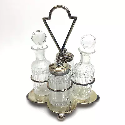 Antique English Cut Patent 4-piece Cruet Georgian Silver Plate Condiments Set • $67.34