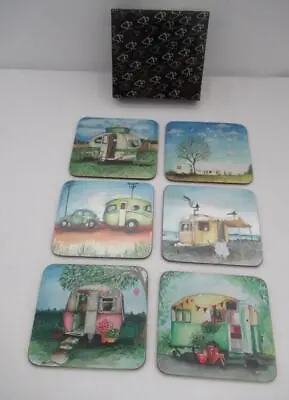 Unused Boxed Set 6 Vintage Retro Caravan Coasters • $12.95