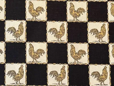 Vintage WAVERLY Fabric Roosters Chickens Black White Kitchen Decorating Fabric • $14.99