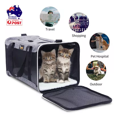 Foldable Pet Carrier Bag Cat Dog Soft Crate Cage Kennel Grey Travel Portable Car • $42.99