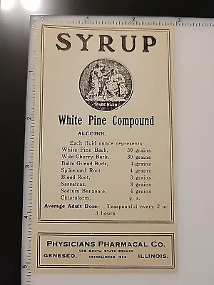 Antique Medicine Bottle Label 3x5  SYRUP White Pine Compound Chloroform • $18