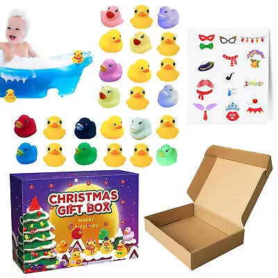 Chirstmas Advent Calendars 24pcs Rubber Duck W/sticker Gift Box Baby Bath Toy • $15.19