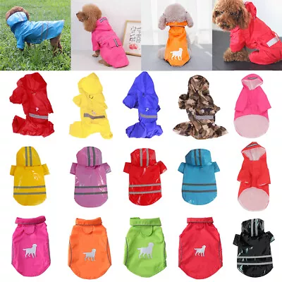 Outdoor Waterproof Pet Dog Raincoat Reflective Puppy Hooded Jacket Coat Clothes* • £5.87