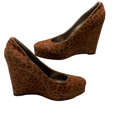 MICHAEL ANTONIO Faux Fur Leopard Print 5  Wedge Pump Fits Size 6.5 - 7 • $5.99