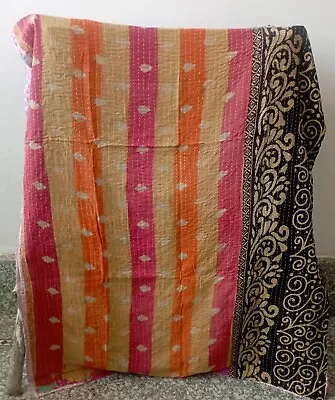 Vintage Kantha Bedspread Indien Handmade Quilt Throw-Cotton Blanket Ralli Gudari • $33.75