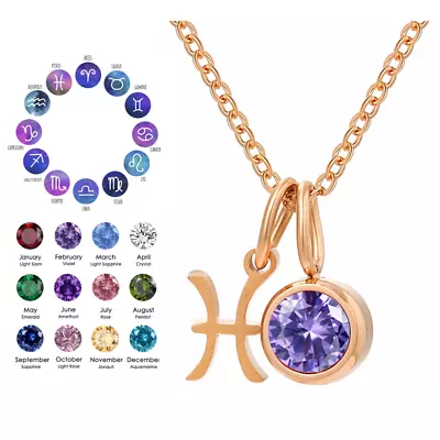 Constellation/Birthstone Rose Gold Necklace Jewellery Zodiac Star Sign Horoscope • £13.99