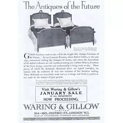 WARING & GILLOW Furniture - Vintage Advertisement 1923 • £13.99