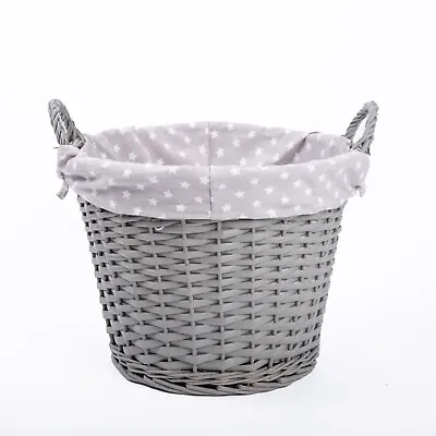 Grey Painted Open Storage Wicker Basket With Liner Laundry Toys Baby Nursery Box • £12.99