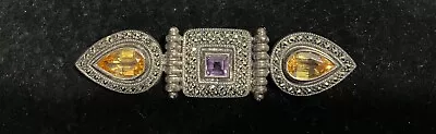 Judith Jack 925 Sterling Silver Marcasite Amethyst And Citrine Pin Brooch • $20