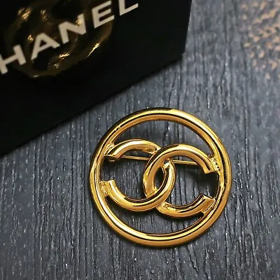 CHANEL Gold Plated CC Logos Round Vintage Pin Brooch #406c Rise-on • $404.25